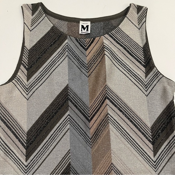 MISSONI Italy Sleeveless Knit Dress Chevron Black Mint Grey Shimmer size 10 - Picture 2 of 9